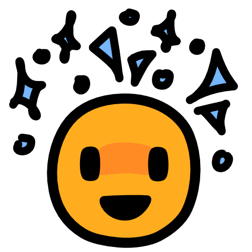 An excited yellow face with blue sparkles around its head